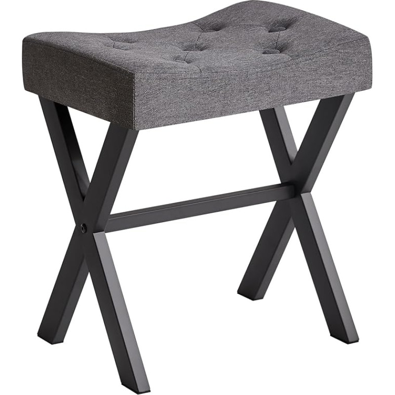 IBUYKE U-formos lininė tualeto taburetė, kvadratinė makiažo taburetė su X koja, Osmanų sėdynės kojų atramos taburetė, daugkartinio naudojimo kaip mažas šoninis staliukas, skirta miegamajam, svetainei, tamsiai pilka WBD018G