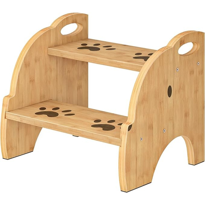 HOOBRO EYL21JD01 Dviejų pakopų vaikiška taburetė su rankenomis ir neslystančiomis pėdų pagalvėlėmis vaikų kambariui, svetainei, miegamajam, virtuvei ir vonios kambariui, natūralios spalvos