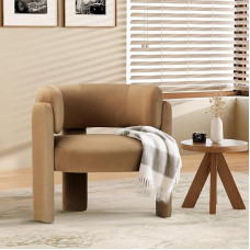 COLAMY modernus aksomo sparno krėslas, minkštas svetainės krėslas, patogus apvalus poilsio krėslas su 3 kojomis, skirtas svetainei, miegamajam, skaitymo kampui, chaki spalvos