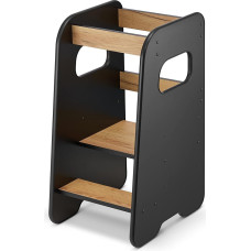 Mokymosi bokštas nuo 1 metų, reguliuojamo aukščio Montessori mokymosi bokštas su pakreipimo apsauga, tvirtas ir stilingas, pagamintas ES, su tvirtinimo priedais, juodas/ ąžuolinis