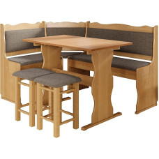 Mirjan24 Miki Corner Bench Set, Alder Wood, Corner Bench Group Consists of Kitchen Corner Bench, 2 x Stools, Table, Choice of Colours, Dining Room Bench (Alder, Peru 04)