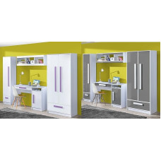 Vaikų kambario komplektas Gerome Set A 4 spalvų frontai Blizgios spintelės stalas Stovinti lentyna Sieninė lentyna Nauja