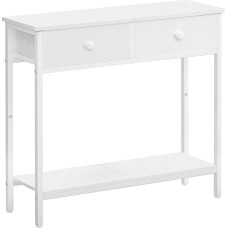 HOOBRO EWW71XG01 Konsolinis staliukas Siauras šoninis staliukas su 2 medžiaginiais stalčiais 75 cm Prieškambario staliukas Industrinio stiliaus sofos staliukas įėjimui į kambarį Prieškambaris Baltas