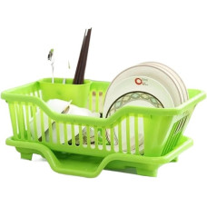 Indų džiovintuvas su nusausintuvu ir nusausinimo lenta virtuvės reikmenims, tinka indams, lėkštėms, dubenėliams, lazdelėms ir šaukštams (žalias)