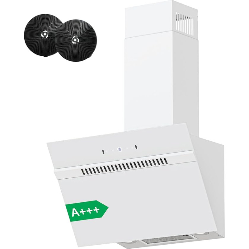 FIREGAS 60 cm ištraukiamasis gartraukis su bešepetėliniu varikliu, 684 m3/h oro srautas, 9 ventiliatoriaus lygiai, kampinis gartraukis, A+++ energijos vartojimo efektyvumo klasė, jutiklinis valdymas ir valdymas gestais, baltos spalvos