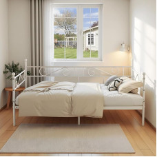 Day Bed Frame 90 x 200 cm Bed, Metal Waterproof Family Bed, Guest Bed, Metal Bed, Youth Bed, Single Bed, Sofa Bed for Bedroom, Living Room, White