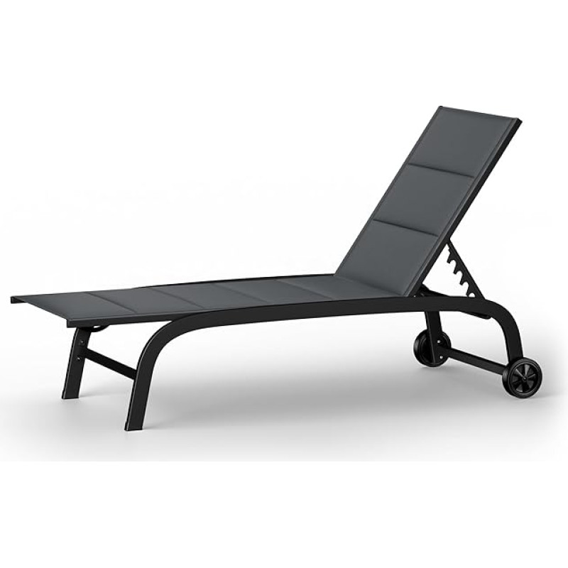 blumfeldt Limala saulės gultas, sodo gultas su reguliuojamu atlošu, terasos kėdė su aliuminio rėmu, gultas su vandeniui atspariu apdangalu, su ratukais, tipas: Limala, juodos spalvos, su atramomis, su ratukais, su ratlankiais, su ratlankiais, juoda