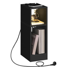 Šoninis staliukas su įkrovimo stotele Naktinis staliukas su jutiklio LED šviesa Mažų erdvių svetainės miegamojo staliukas juodas AETBK25UE01