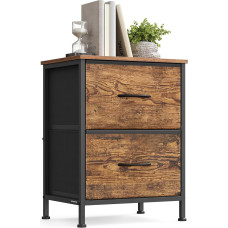 SONGMICS Bedside Table Chest of Drawers 2 Fabric Drawers Storage Cabinet Steel MDF Non-Woven Fabric Bedroom Hallway Living Room Vintage Brown Ink Black LGS312BH04