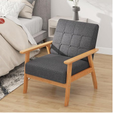 RELAX4LIFE Padded Lounge Chair, Dining Room Chair with Solid Wood Frame, Accent Chair with Backrest Armrests, Maximum Load 150 kg, Upholstered Chair for Living Room, Dining Room, Office (1)