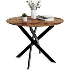 GOLDFAN Apvalus medinis valgomojo stalas 80 cm Retro virtuvės stalas valgomajame Pramoninis kaimiškas rudos ir juodos spalvos stalas (tik stalas) AWS-022-9