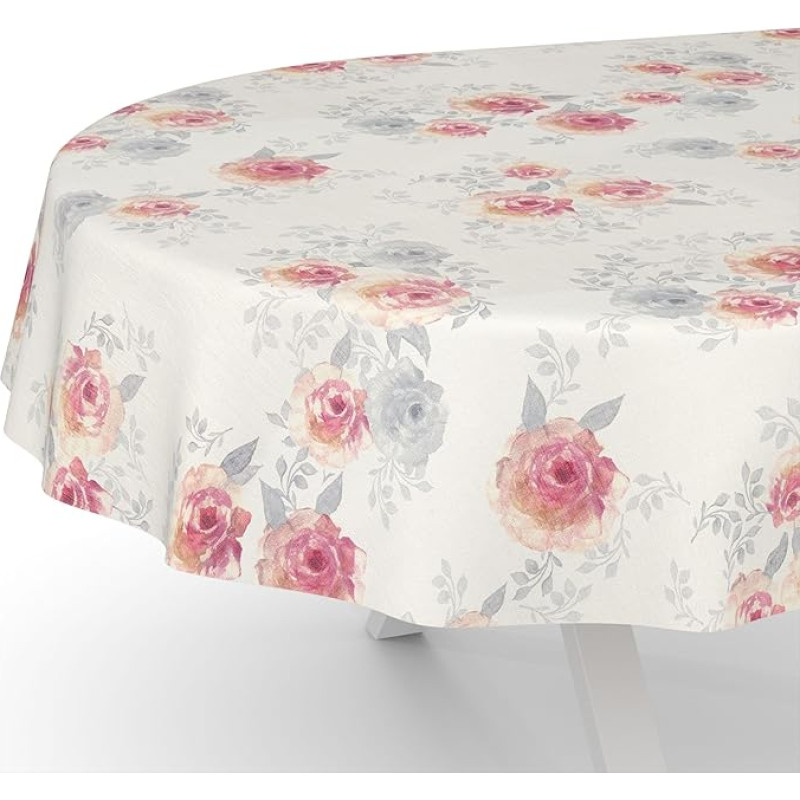 ANRO Staltiesė Oilcloth Staltiesė Oilcloth Skalbiama sodo staltiesė Vandeniui atspari staltiesė Ovalus 180 x 140 cm Nupjautas kraštas Rožės