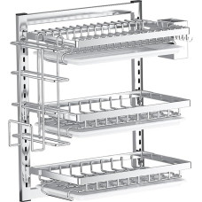 3 Tier Wall Mounted Dish Drying Rack with Drip Hook, Cutlery Holder, Space Saving and No Drilling Required