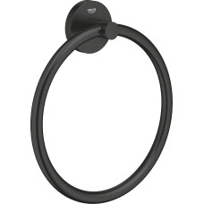 GROHE Start 411742430 Towel Rail No Drilling (Towel Ring for the Bathroom, for Drilling or Gluing, Includes Screws and Dowels, No Glue, Concealed Fixing), Round, Black