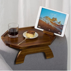 Sofos porankio padėklas, porankio stalas Sofos porankio padėklas su spaustuku ant porankio stalo Sofos porankio stalas Sofos porankio stalas sofai Sulankstomas užkandžių stalas su 360° pasukamu telefono laikikliu, neslystantis / lankstus su įvairiais