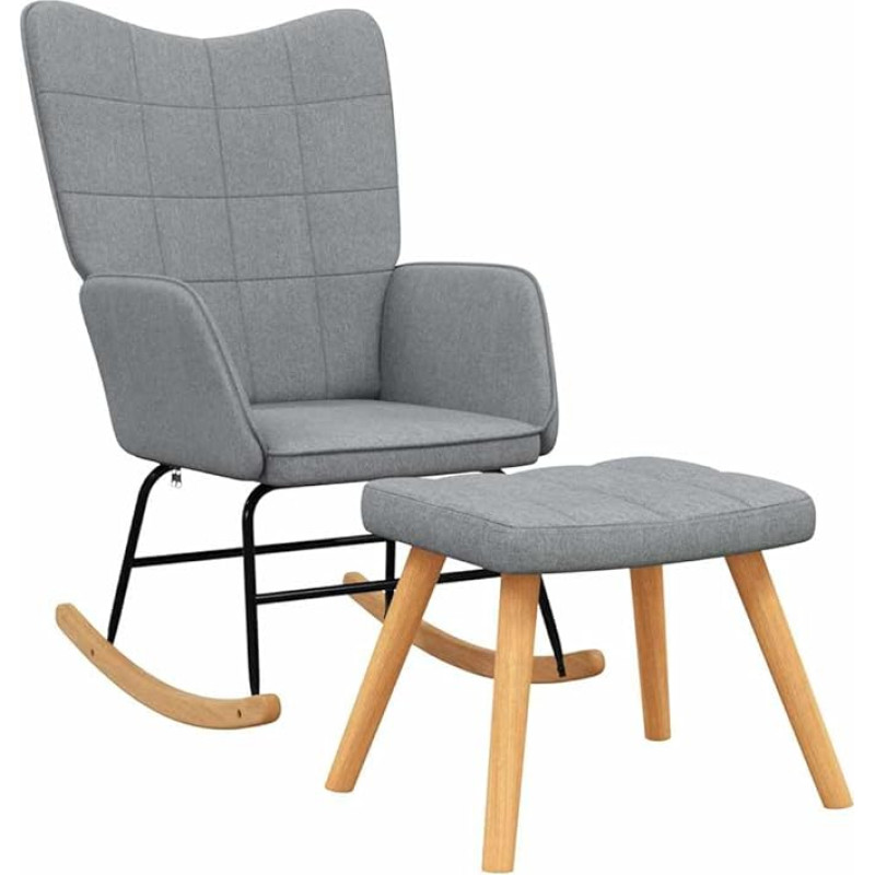 vidaXL supamasis krėslas su taburete, supamasis krėslas, poilsio krėslas, minkštas krėslas, svetainės krėslas, krėslas, poilsio krėslas, audinys, šviesiai pilka