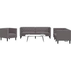 Tidyard 3-TLG. Chesterfield-Sofa-Set Grau Kunstleder, Polstersofa Loungesofa für Wohnzimmer Eingangsbereich Büro3209270