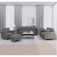 Dark Grey Fabric Sofa Set with 1 Armchair, 2 and 3 Seater, Footstool & Cushion, Robust & Comfortable Model3202079