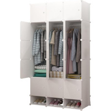 MAGIC SELECT drabužių spinta, modulinė lentyna, modulinė drabužių organizavimo spinta namams, sandėliavimo lentyna miegamajam, 20 modulių, 3 bėgeliai, 192 x 105 cm, balta