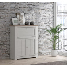 Forte ILOPPA Bar Chest with 1 Flap and 2 Doors, Wood Composite, Snowy Oak/Nelson Oak, W x H x D: 115.3 x 136.1 x 44.3 cm