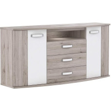 FORTE Rondino Sideboard with 2 Doors and 3 Drawers, Wood Composite, Sand Oak / White High Gloss, 61.3 x 81.5 x 169.6 cm