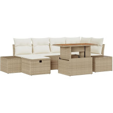 Model3360054 7-Piece Garden Sofa Set with Cushion Beige Poly Rattan Garden Lounge