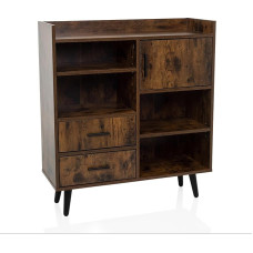 MYRDAL Retro industrinio stiliaus komoda su stalčiais 80 x 30 x 90 cm, su atvirais ir uždarais skyriais, rudos/juodos spalvos