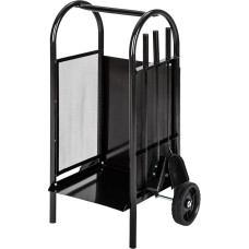 tectake® Kaminholzwagen mit Schaufel, Schürhaken und Besen