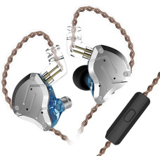 KZ ZS10 Pro In-Ear Monitor ausinės, 4 subalansuoti armatūros ir 1 dinaminis garsiakalbis (4BA ir 1DD), hibridinės ausinės su 2 kontaktų keičiamuoju kabeliu In-Ear KZ ausinės (mėlynos su mikrofonu)