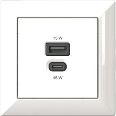 Flush-Mounted USB Charging Station, USB-C 45 Watt + USB-A 15 Watt Charger, White