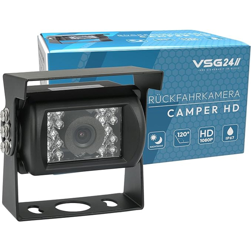VSG 24 Camper HD Reversing Camera, Motorhome, Caravan/Reversing System Camera/Night Vision & Weatherproof/Easy Retrofitting, Parking Aid Camera, Rear Camera, Truck Trailer, 12V-24V, Black