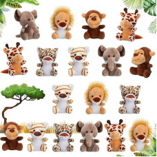 Pack of 18 Mini Cuddly Toy Filled Forest Animals Set Jungle Animal Plush Toys 12 cm Cute Small Plush Elephant Monkey Giraffe Tiger Plush for Animal Theme Party Teacher Student (Delicate Style)