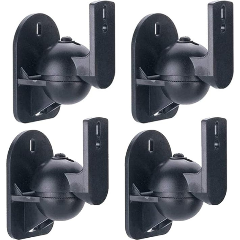 121AV Pack of 4 Black Universal Wall Mount Speaker Mounts for Wall Ceiling Surround Sound Speaker Bracket Adjustable Light Weight Capacity up to 3.5 kg