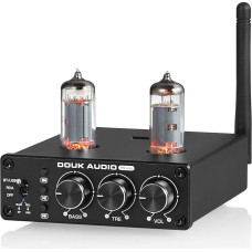 Douk Audio P6-Mini HiFi Bluetooth Tube Preamplifier Mini Stereo Valve Preamp Tube Preamp with Treble Bass Control for Home Cinema System