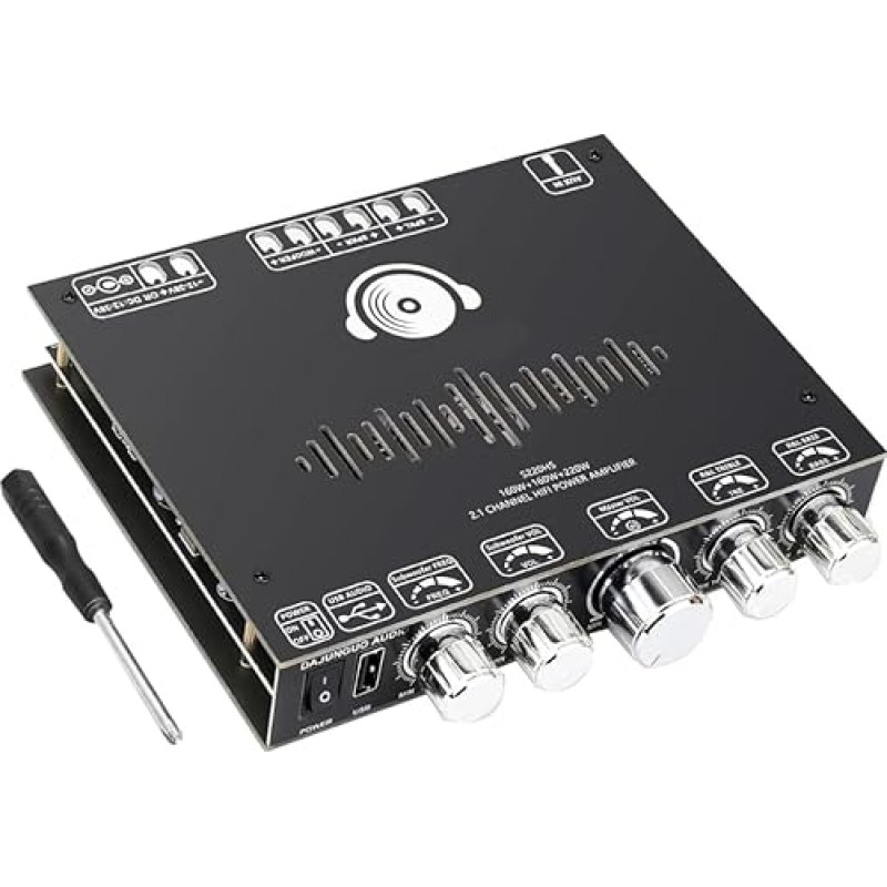 DollaTek 2.1-Kanal-Bluetooth-Verstärkerplatine, Hochleistungs-Bluetooth-Verstärkerplatine, 160 W+160 W+220 W, unterstützt App-Steuerung, unterstützt USB Bluetooth 3,5 mm AUX-Eingänge S220HS