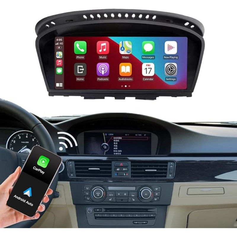 Wireless Carplay & Android Car, for 2010-2012 BMW 3.5 Series CIC System E60/E63/E64/E90/E91/E92/E93, 8.8 Inch Linux Car Stereo Receiver with 1920 x 720 Touchscreen Car Radio Receiver