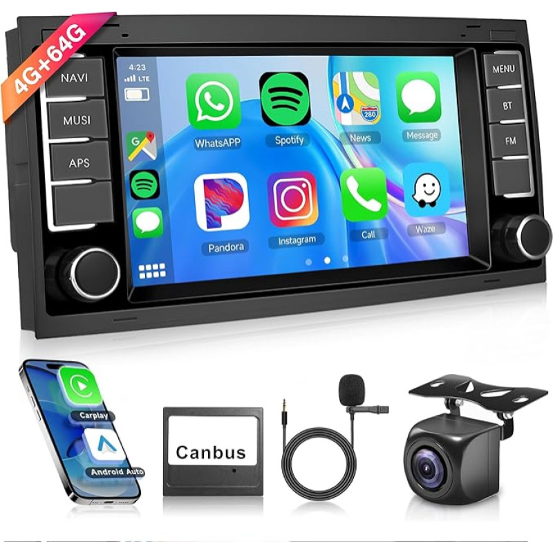 8 Core 4G + 64G Wireless Carplay Android 13 Car Radio 2 DIN for VW Touareg 2004-2011 VW Transporter T5 Multivan 2004-2009 7 Inch Car Radio Android Car Navigation GPS WiFi Bluetooth FM/RDS/SWC