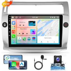 Podofo Car Radio for Citroën C4 2004-2009/C-Quatre 2008-2011 with Wireless Carplay Android Car, 9 Inch IPS Touchscreen Car Radio, 8 Core 2+64G, Bluetooth/WiFi/Mirror Link/GPS/DSP + Reversing Camera