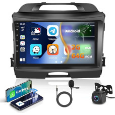 Inefala For Kia Sportage 2010-2016 Car Radio 2 DIN Android with Wireless Carplay and Android Car, 9 Inch Touchscreen Radio Android GPS Bluetooth WiFi HiFi USB Radio RDS Microphone, Rear View Camera