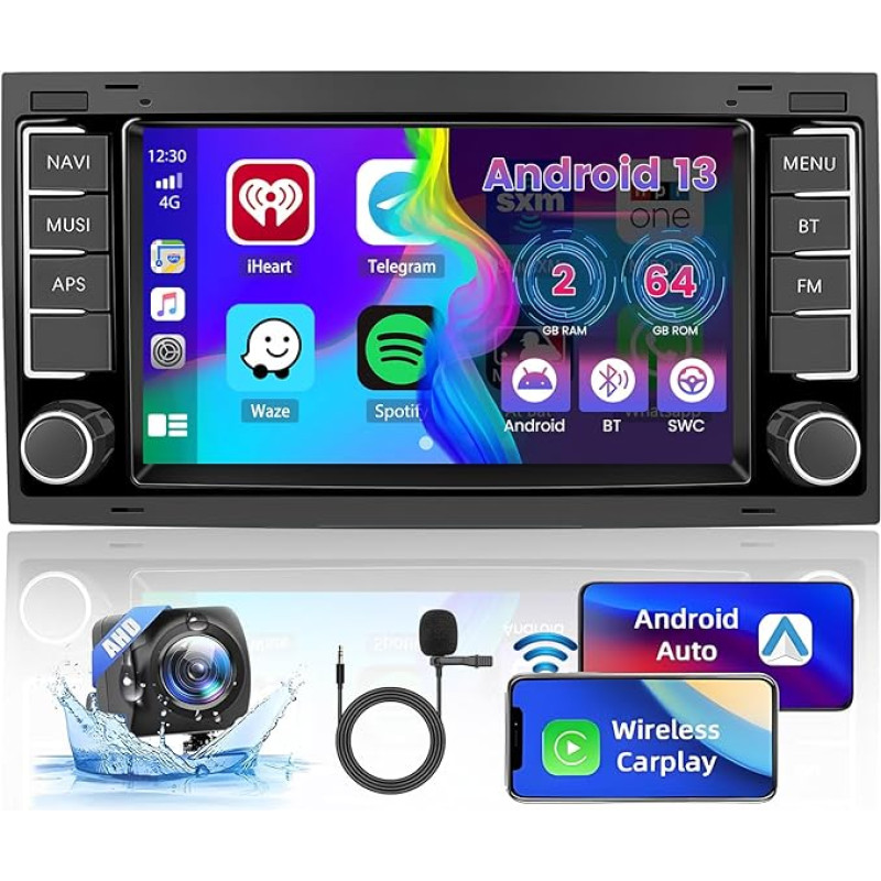 2GB + 64GB Android 13 Car Radio for VW Touareg 2004-2011, VW Transporter Ts Multivan 2004-2009 Radio Wireless CarPlay Android Car Bluetooth 7 Inch Screen Car Radio with Sat Nav