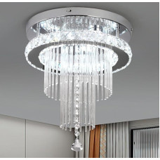 Deckrico Crystal Chandelier 30 cm Modern LED Ceiling Light Flush-Mounted Lighting for Kitchen, Bedroom, Hallway (Cool White)