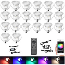 WLAN lauko grindų prožektoriai, 20 vnt., RGB LED, įleidžiami grindų prožektoriai, lauko, IP67 atsparūs vandeniui, DC12 V, skersmuo 30 mm, LED grindų žibintai lauke, terasos apšvietimas, Alexa Google Home