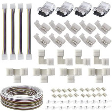 RGBCCT RGBWW LED juostelių jungtis 12 mm 5050 LED juostelėms, įskaitant ilginimo kabelį, adapterį be lydmetalio, nelaidų vandeniui kištuką, suteikia daugumą dalių