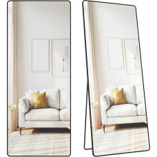 SONGMICS pilno ilgio veidrodis 165 x 60 cm stačiakampio formos stačiakampio formos veidrodis aliuminio lydinio rėmas grūdintas stiklas miegamajame gyvenamajame kambaryje spinta Kalėdų rašalas juodas LFM038BD01