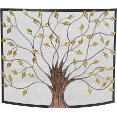Deco 79 Metal Tree Relief Single Panel Fireplace Guard with Curved Mesh Net, 39
