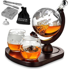 MikaMax, Whisky Carafe Set, Globe Decanter Deluxe Set, Globe Decanter Set, Includes 2 Globe Whisky Glasses, Gift for Men, Transparent, 9 Whisky Stones, Glass Carafe Set