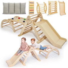 Laipiojimo trikampis, laipiojimo arka su pagalvėle, rampa ir nusileidimo kalneliu [sulankstomas] - idealiai tinka patalpoms | Žaislai nuo 1 metų, 4-in-1 Montessori laipiojimo rėmas aktyviam mokymuisi - Atraskite dabar! (Natūralus)