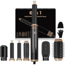 UKLISS Hairstyler 6-in-1 Air Styler Set for Curls, Volume, Straightening and Drying 1000 W Hair Dryer Brush Set with Airflow Curling Iron Automatic, Warm Air Brush, Round Brush Hairdryer