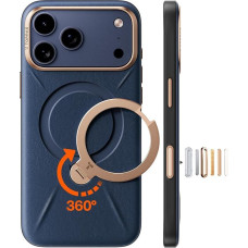 TORRAS Ostand Q3 VegSkin for iPhone 17 Pro Max Case (Classic Calf Leather) (360° Magnetinis nematomas stovas) Atsparus smūgiams ir įbrėžimams dėklas iPhone 17 Pro Max Case Elegantiškas odos tekstūros mėlynos spalvos dėklas