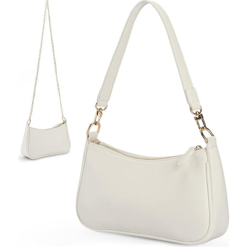 Maža moteriška rankinė - Maža moteriška rankinė | Nuimama grandinėlė ir dirželis per petį | PU oda, juoda, kasdienio naudojimo (26 x 7 x 15 cm), balta, S, šiuolaikiška